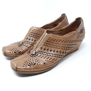Pikolinos Perforated Leather Square Toe Wedges
